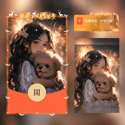 [微信红包封面情侣系列]与你相遇很幸运女